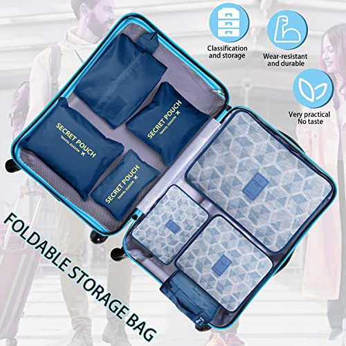 Lot de 8 cubes de rangement, cubes d'organisation pour valise, avec sac à chaussures, sac à linge, organisateur de voyage, sacs à vêtements, pour sac à dos, bleu foncé