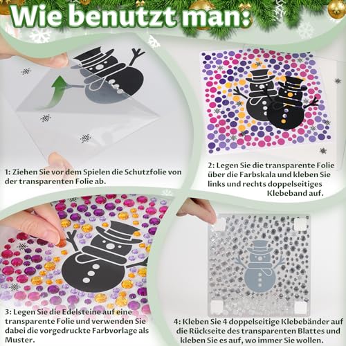 Kit de pierres précieuses pour les enfants, 4 fenêtres d'art sur le thème de Noël, kits de pierres précieuses pour les enfants