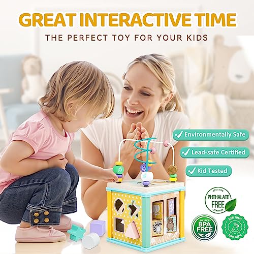 Bois cube moteur, jouets moteurs pour enfants, cube d'activité 5 en 1