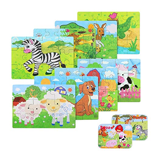 Kids Jigsaw Puzzle, 8-In-2 Box 112pcs Kids Animal Wooden Jigsaw Puzzle Sticking Wooden Toy Jigsaw Puzzles Set