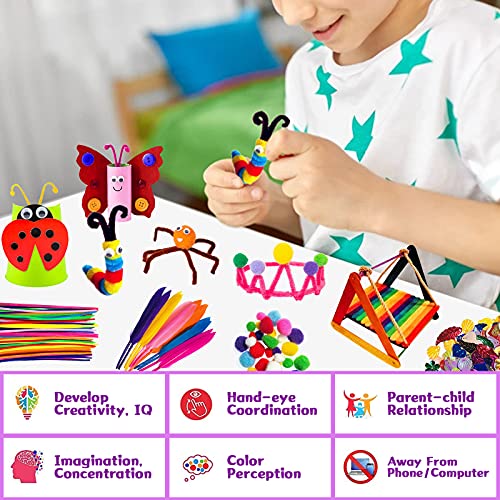 Craft Set Kids 1300+ Pieces DIY Craft Decorations Crafting To Decorate Craft Supplies With Pipe Cleaners Colorful, Pompoms, Googly Eyes, Feathers Crafting