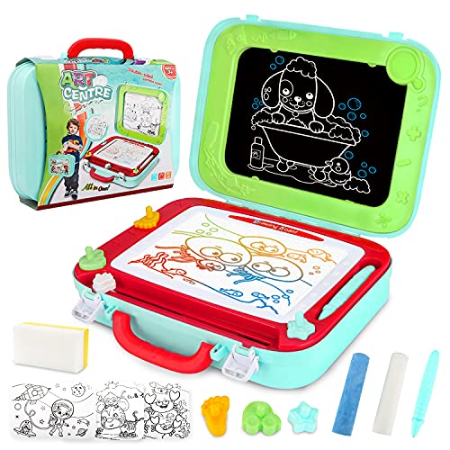 Children's Magic Board Magnetic Board 2-in-1 Double-Sided Doodle Drawing Card Board with 3 Stamps Travel Game