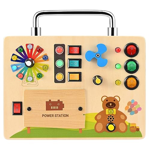 Busy Board, Light Switch Toy - Motoric Wall Sensory Activity Board Wood LED Traffic Light Travel Game