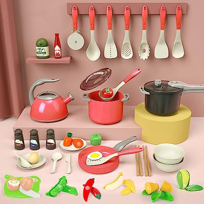 41pcs Kitchen Toy Set, Kids Role Play Kitchen Pretend Toy, Cookware Cooking Utensils Pan Toy Kit, Kitchen Accessories Cooking Pots and Pans