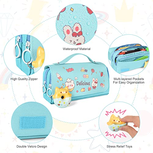 Pencil case with 3 compartments,  stationery bag, cute doughnut pencil case for school teenager