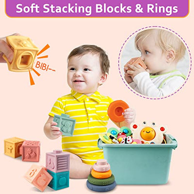 Baby toys for 6 to 12 months, toys for babies, sensory baby toys, 6 in 1 motor skills toys, stacking toys blocks and rings, matching eggs, suction cup spinning top toys