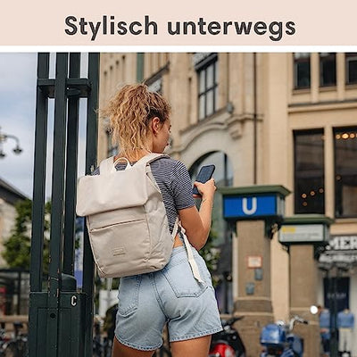 Backpack Small Beige - Ronja - Modern day backpack with laptop compartment for university business city - 10L - Sustainable - Water repellent