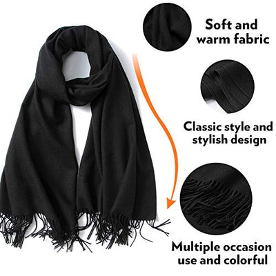 Écharpe chaude hiver automne en coton uni avec glands/franges, plus de 40 couleurs unies et à carreaux Pashmina xl écharpes noir noir vert foncé 