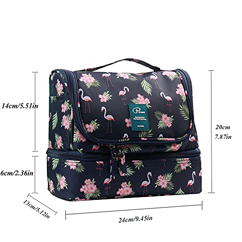 Toiletry Bag Travel Toiletry Bag Foldable Waterproof Cosmetic Bag Constitution Shower Bag with Carrying Handle and Hook for Travel, Toiletries - Flamingo