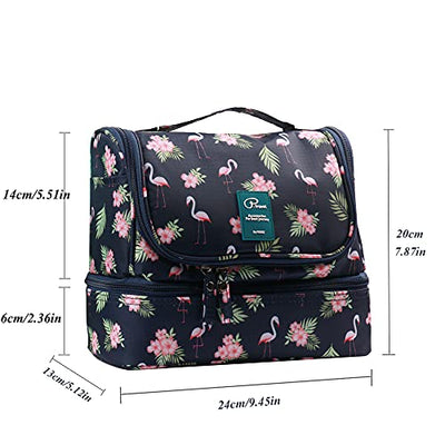 Toiletry Bag Travel Toiletry Bag Foldable Waterproof Cosmetic Bag Constitution Shower Bag with Carrying Handle and Hook for Travel, Toiletries - Flamingo