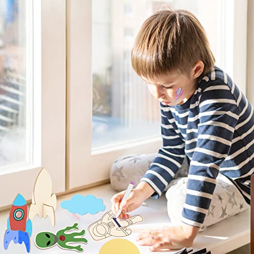 Rakete Holz Bastelset, Holz zum Basteln Aufkleber Handwerk Kinderspielzeug