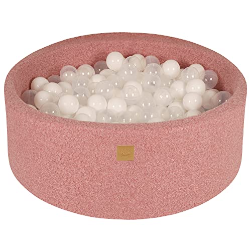 Soft Foam Round 90 x 30 cm Ball Bath with 200 pcs Balls for Babies & Toddlers - Baby Playpen & Playroom Essentials, Foam Ball Baths for Kids, Boucle, Pink: White/Transparent