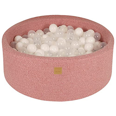 Soft Foam Round 90 x 30 cm Ball Bath with 200 pcs Balls for Babies & Toddlers - Baby Playpen & Playroom Essentials, Foam Ball Baths for Kids, Boucle, Pink: White/Transparent