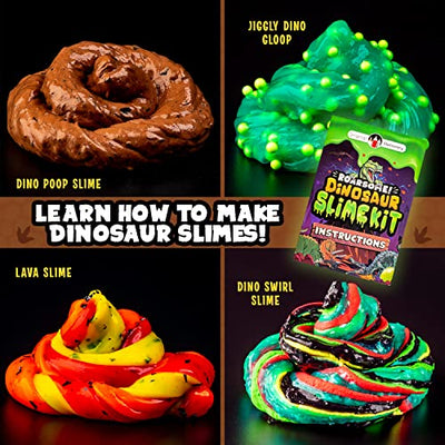 Dinosaur slime set, slime lab set to create glow-in-the-dark slime, butter slime and dino poop slime