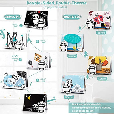 Baby fabric books with mirror, panda with high contrast in black and white