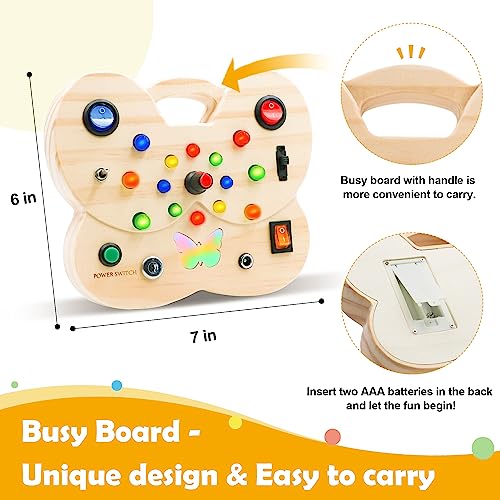 Butterfly Busy Board for Wooden Sensory Toys Toddlers LED Light Switch Board Early Development and Learning Educational Toy