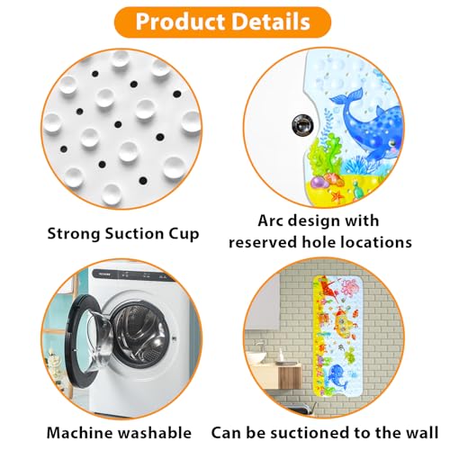 Bath Mat for Tub for Kids Cartoon Anti Slip Baby Bath Mat Extra Long Anti Slip Bathroom Toddler Shower Floor Mat with Suction Cups Drainage Holes