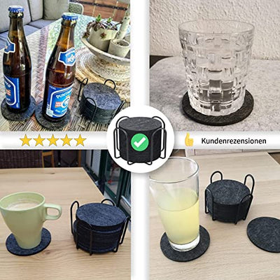 Felt Coasters Round for Glasses Set of 12, Glass Coasters in Dark Gray for Drinks, Bar, Cups