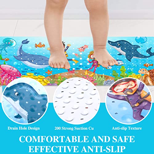 Bath mat for children, 100x40cm non-slip bath mat, extra long bath mat, non-slip bath mat for children & babies, mold-resistant shower mat