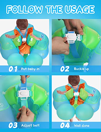 Bouée de bain pour bébé avec sangle de sécurité sans auvent, cerceau de natation pour bébé avec queue qui ne bascule pas pour bébé de 3 à 36 mois (vert, L)