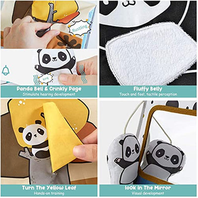 Baby fabric books with mirror, panda with high contrast in black and white