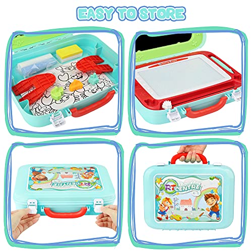 Children's Magic Board Magnetic Board 2-in-1 Double-Sided Doodle Drawing Card Board with 3 Stamps Travel Game