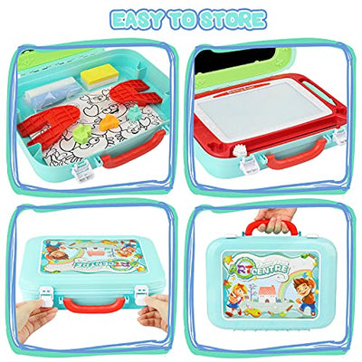 Children's Magic Board Magnetic Board 2-in-1 Double-Sided Doodle Drawing Card Board with 3 Stamps Travel Game