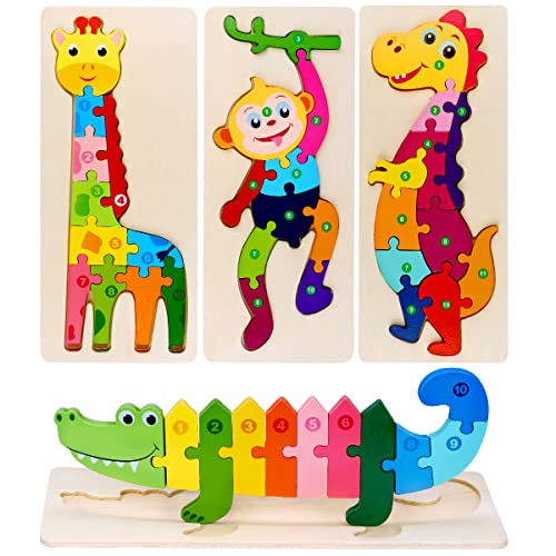 Jouets en bois de puzzle en bois pour des enfants, jouets en bois de puzzle de cheville, jouets d'apprentissage d'animaux de 4 pièces