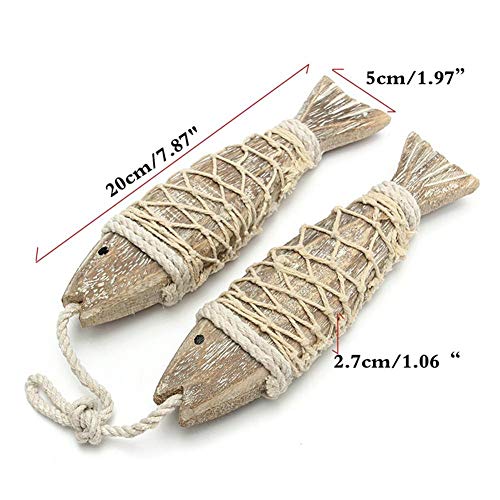 2 Hanger fish with string for hanging decoration wood fish pendant hanging decoration maritime sea decoration