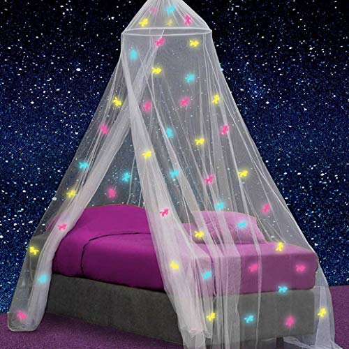 Bed canopy with pre-pasted glowing unicorns - princess mosquito net for girls room decoration - canopy bed curtains for kids and baby bed