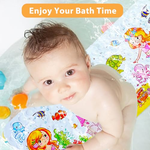 Bath Mat for Tub for Kids Cartoon Anti Slip Baby Bath Mat Extra Long Anti Slip Bathroom Toddler Shower Floor Mat with Suction Cups Drainage Holes