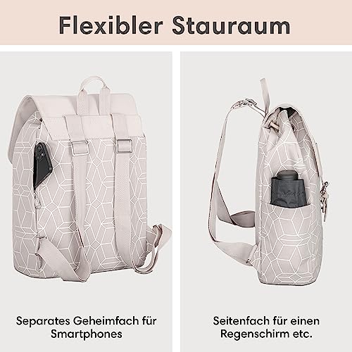 Backpack Small Beige Pattern - Ida - Small backpack for leisure, university or city - With laptop compartment (up to 13 inches) - Elegant & Sustainable - Water repellent