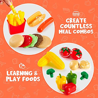 200 Pieces Kids Play Food Deluxe Pretend Play Food Set Toy Food Play Kitchen Accessories