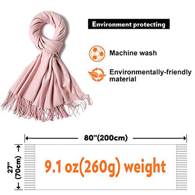 Scarf Warm Winter Autumn Plain Cotton with Tassels/Fringes, 40+ Colors Solid & Plaid Pashmina xl Scarves Pink Pink