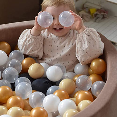 Ball Pool Baby - Round 90x40cm baby pool for children with 300 balls, velvet, beige: White/Beige