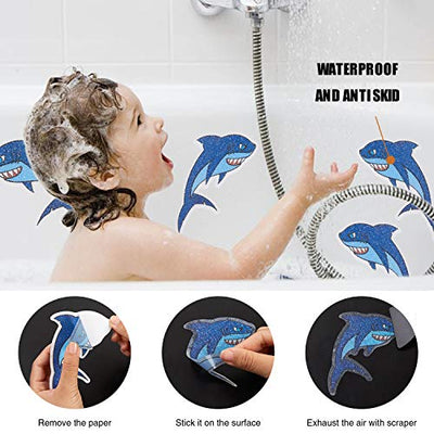 Non-slip shark bathtub stickers, 20 pieces, self-adhesive, for children and shower with high-quality scraper, each approx.