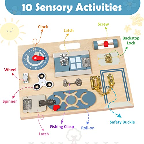 Tableau d'activités en bois, jouet pour la motricité fine, jouet sensoriel en bois, cadeau pour les bébés et les enfants en bas âge.