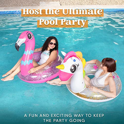 Inflatable Unicorn & Flamingo Pool Float with Glitter 35.5" (2 Sets)