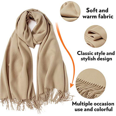 Scarf Warm Winter Autumn Plain Cotton with Tassels/Fringes, 40+ Colors Solid & Plaid Pashmina xl Scarves Beige Light Camel