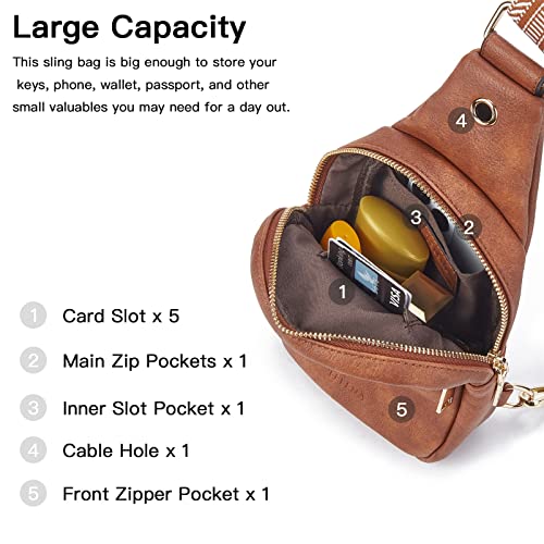 Chest Sling Bag, PU Leather Crossbody Bag Small Shoulder Bag for Outdoor Sports/Travel/Shopping