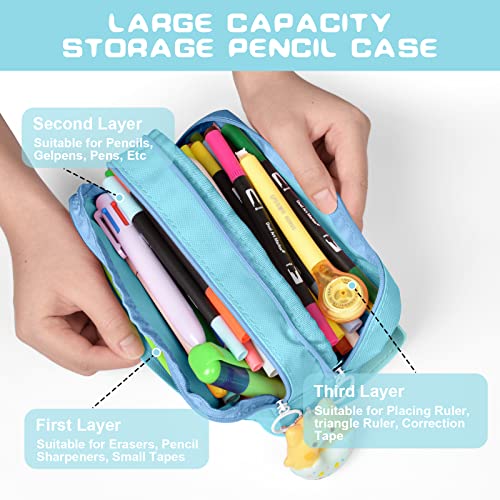 Pencil case with 3 compartments,  stationery bag, cute doughnut pencil case for school teenager