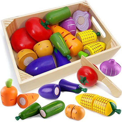 Kitchen toys for children wooden, children's kitchen accessories, cutting fruit vegetables food wood with Velcro connection