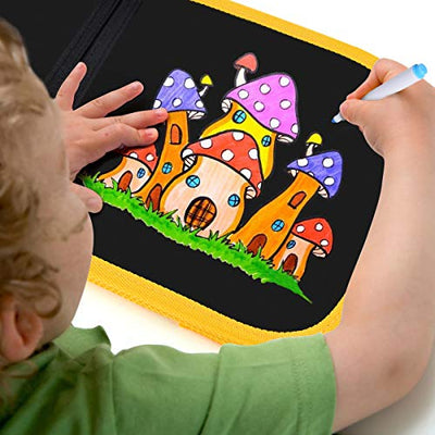 Wipeable coloring book for kids, portable kids coloring book 14 pages reusable drawing board with 12 color pencils - bear