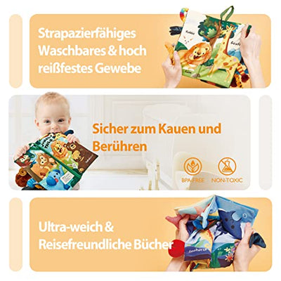 Babybuch Baby Stoffbuch - 2 Stück Buch Babyspielzeug - 3D Bilderbuch Stoffbücher Fühlbuch