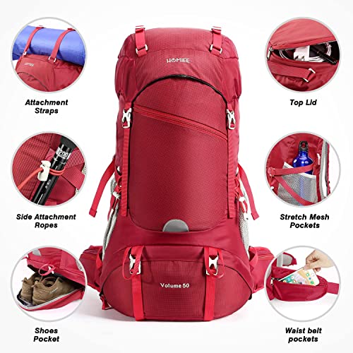 Hiking Backpack 50L, Waterproof Trekking Backpack Travel Backpack Outdoor Hiking Backpack With Rain Cover, Backpacker Backpack For Hiking, Mountaineering, Camping, Travel Sports