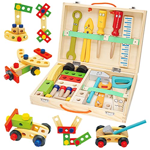 Tool box children wood, tool set wooden tools, DIY cars toys children toys boys girls