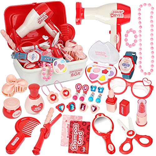 Ensemble de maquillage pour enfants, jouet de coiffeur princesse avec de nombreux accessoires - 28 pièces 