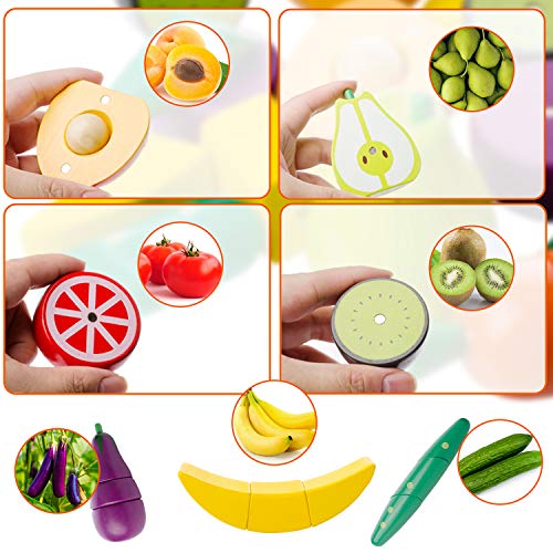 Wooden kitchen kids toy, cut fruit and vegetable magnetic toy, cooking food simulation education and color perception