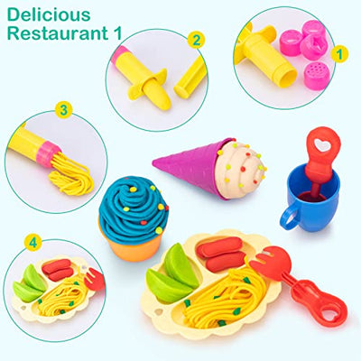 Plasticine set kneading tools for children, accessories creation breakfast burger & pasta, molds rollers rolling pin, kneading mat with storage bag