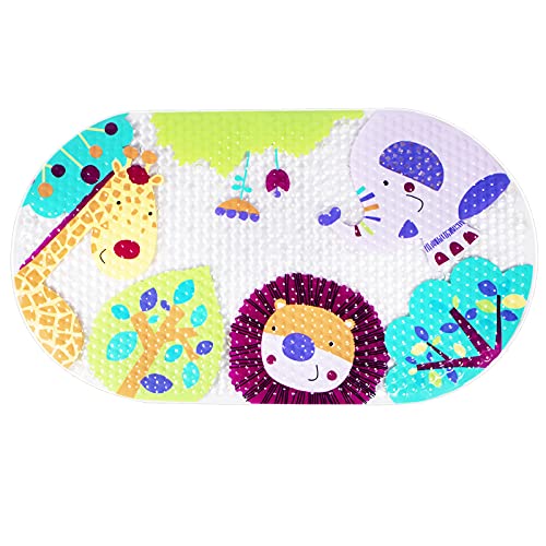 non-slip children's bath mat, PVC bath mat shower mat with powerful suction cups massage function baby bath mat (forest animals)